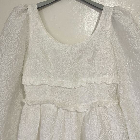 SHRIMPS Floral Jacquard Babydoll Silk Blend Mini Dress in White Size UK 12/ US 8 - Picture 5 of 15